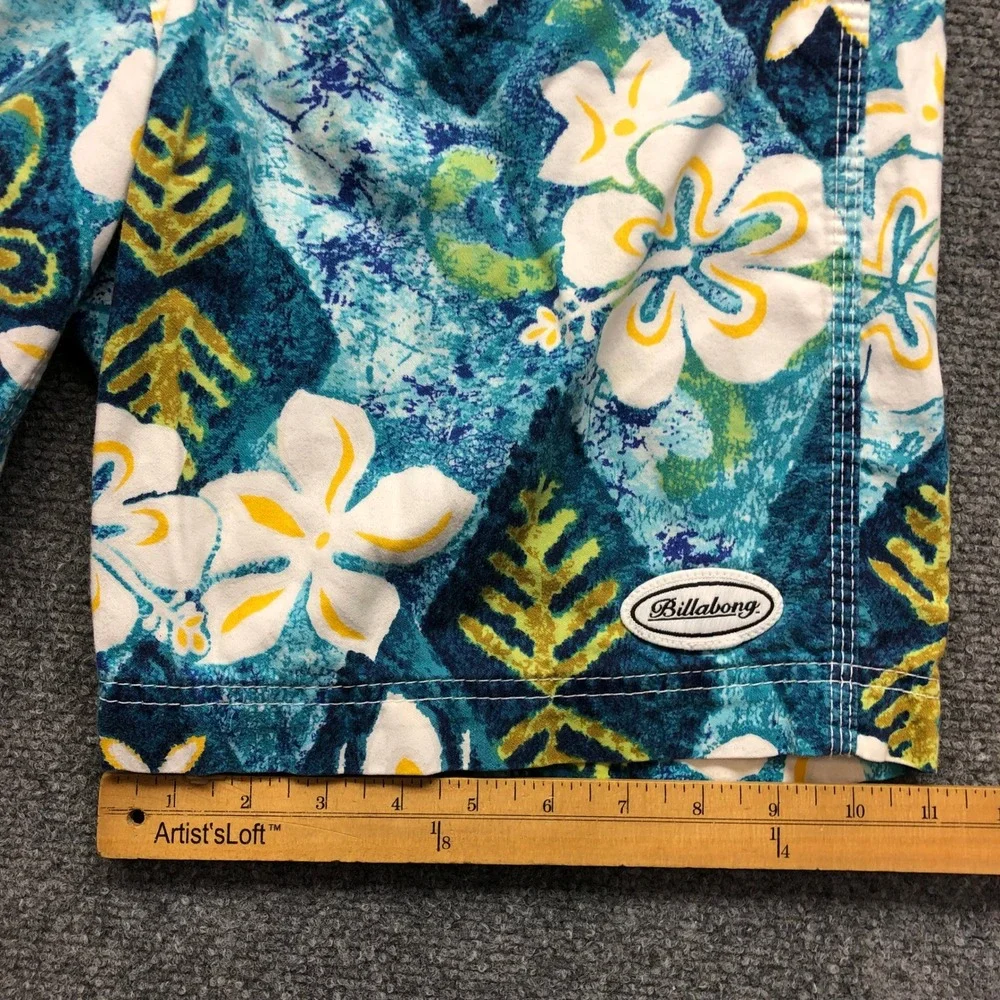 Billabong Mens Blue Tropical Hibiscus Floral Board Shorts Swim Trunks Size 29